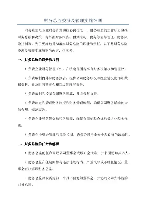 财务总监委派及管理实施细则