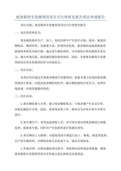 废杂铜再生资源利用项目可行性研究报告项目申请报告