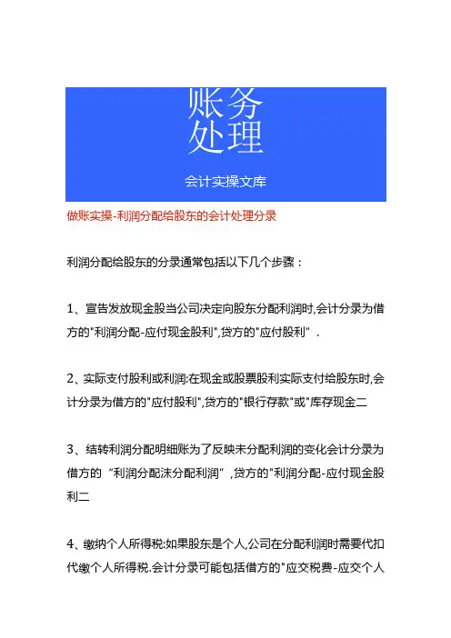 做账实操利润分配给股东的会计处理分录
