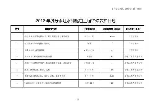 2018分水江水利枢纽工程维修养护计划