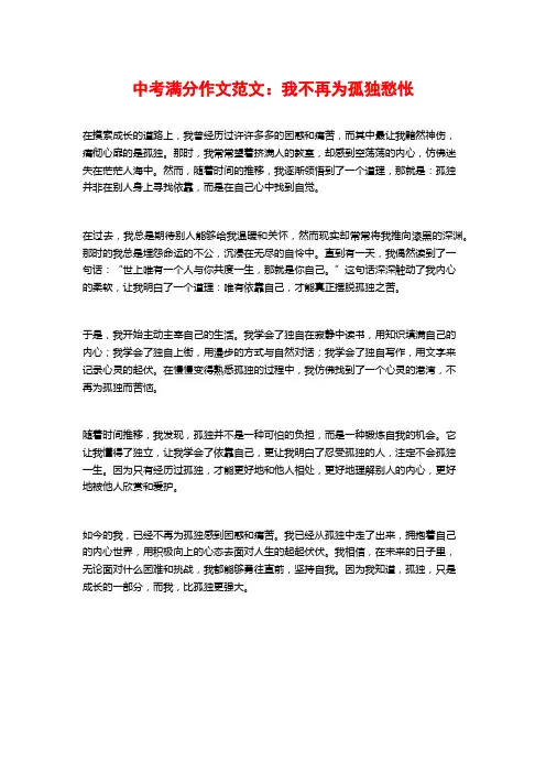 中考满分作文范文：我不再为孤独愁怅