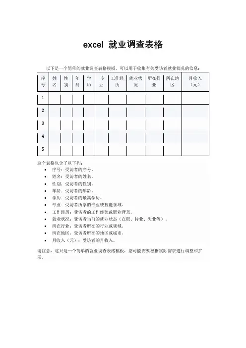 excel 就业调查表格