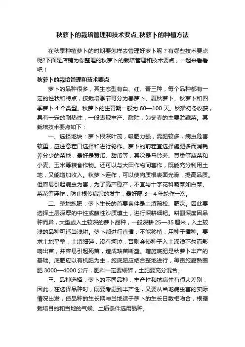 秋萝卜的栽培管理和技术要点_秋萝卜的种植方法