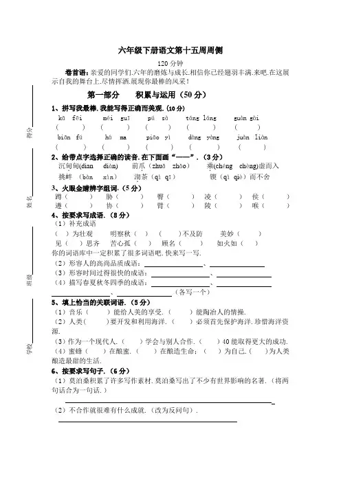 六年级下册语文第十五周周练