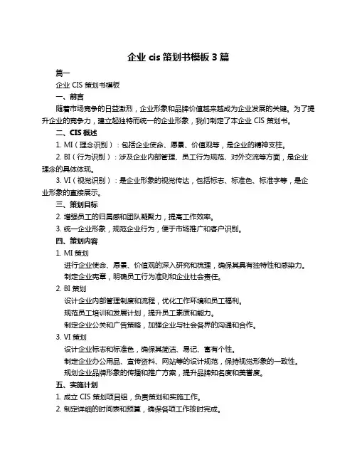 企业cis策划书模板3篇