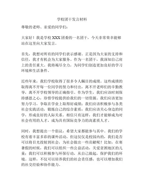 学校团干发言材料
