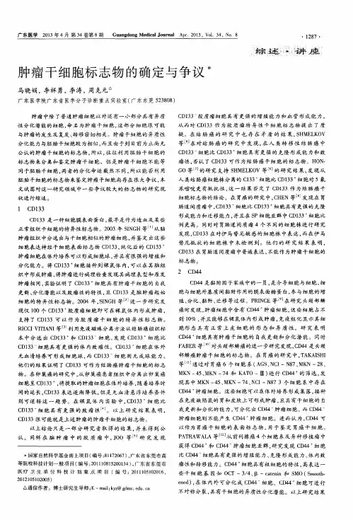 肿瘤干细胞标志物的确定与争议