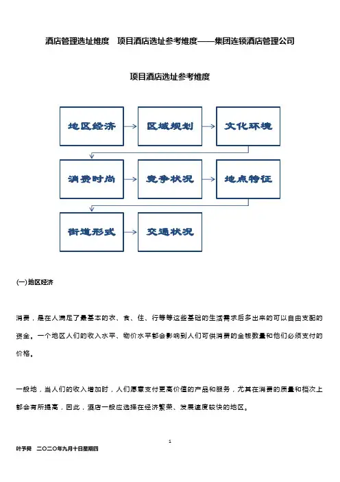 酒店管理选址维度  项目酒店选址参考维度——集团连锁酒店管理公司2033(叶予舜)