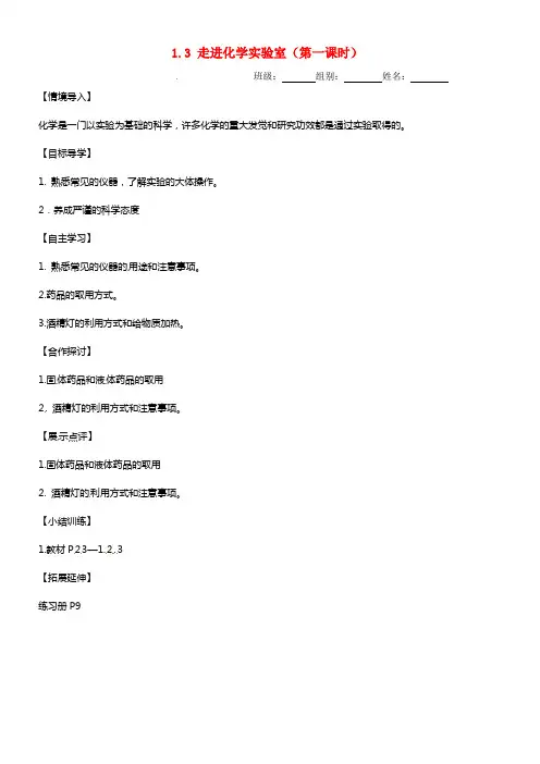 九年级化学上册 1.3 走进化学实验室 