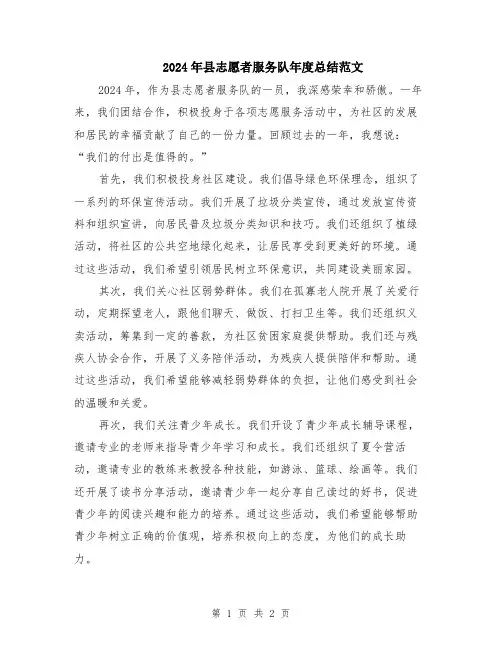 2024年县志愿者服务队年度总结范文