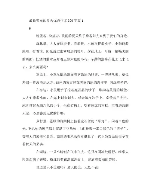最新美丽的夏天优秀作文300字5篇
