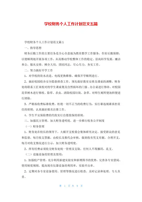 学校财务个人工作计划范文五篇