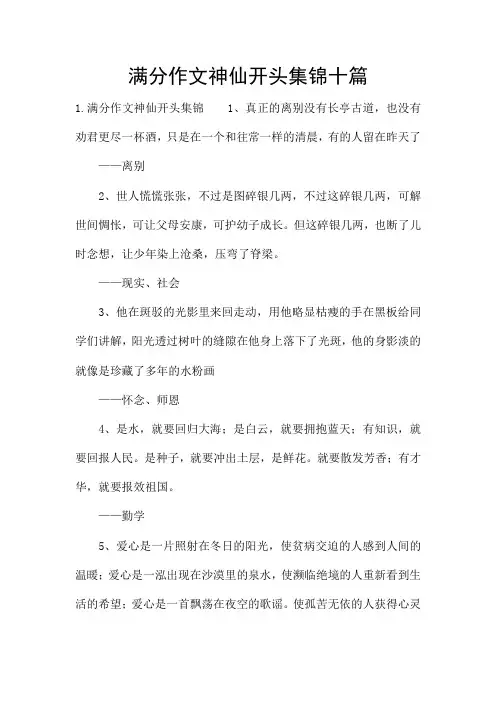 满分作文神仙开头集锦十篇