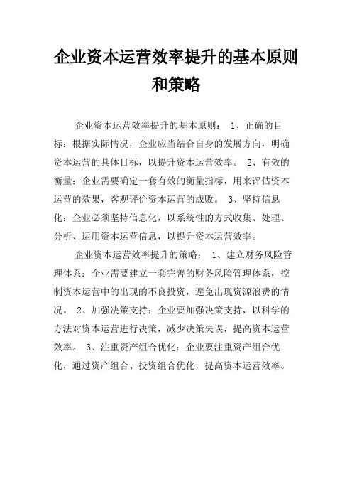 企业资本运营效率提升的基本原则和策略