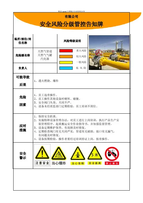 风险告知牌(橙色)天然气存放区-