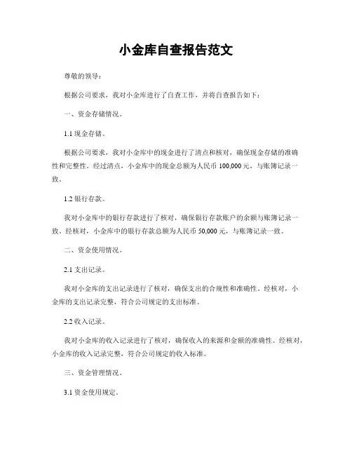 小金库自查报告范文