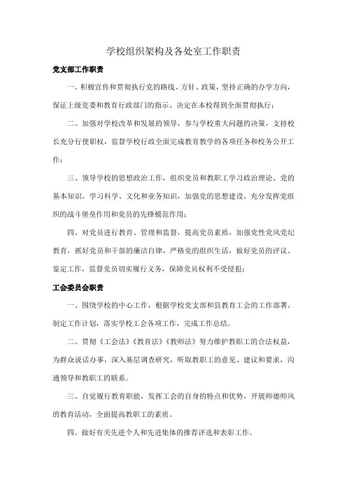 学校组织架构及各处室工作职责