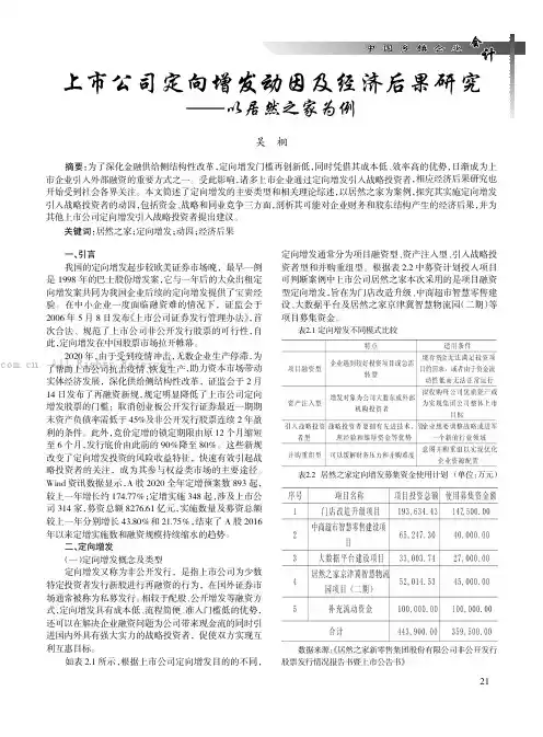 上市公司定向增发动因及经济后果研究——以居然之家为例