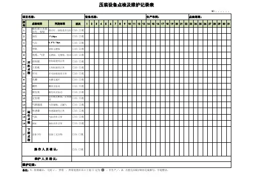 压装设备点检及维护记录表