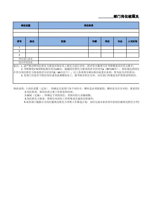 岗位梳理及胜任力考核表(模板)