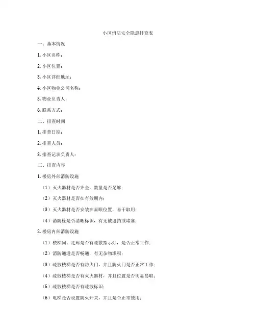 小区消防安全隐患排查表