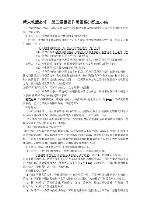 原创新人教版必修一第三章相互作用重要知识点小结