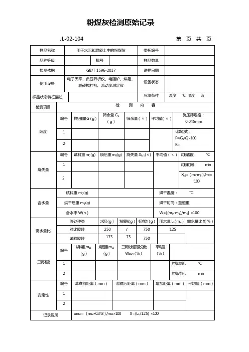 粉煤灰检测原始记录