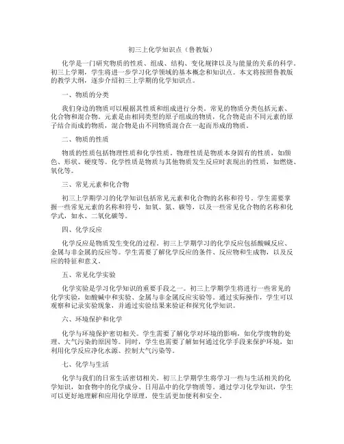 初三上化学知识点鲁教版