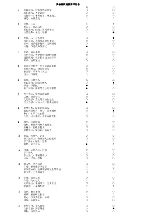 性格特质旋律测评问卷