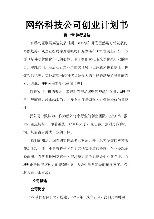 网络科技公司创业计划书