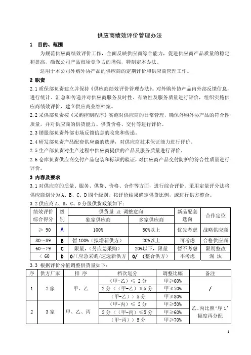 供应商绩效评估办法