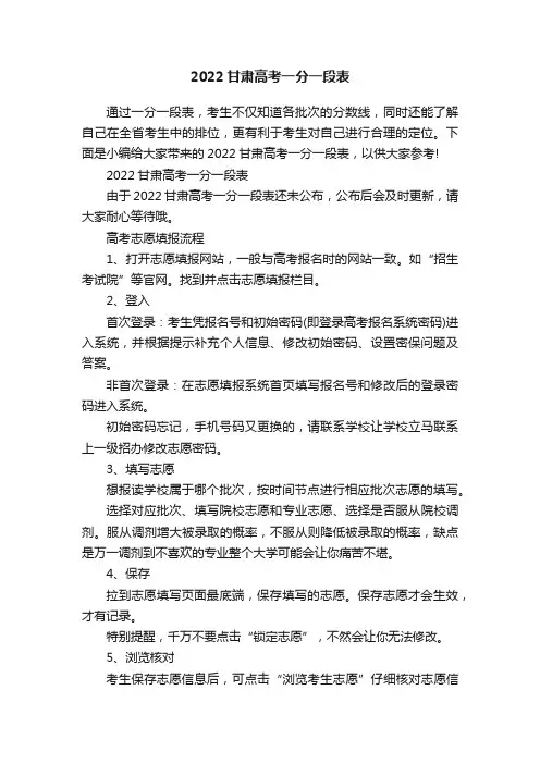 2022甘肃高考一分一段表