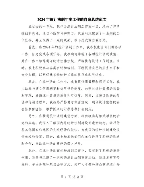 2024年统计法制年度工作的自我总结范文