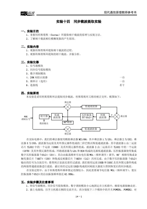实验十四  同步载波提取实验