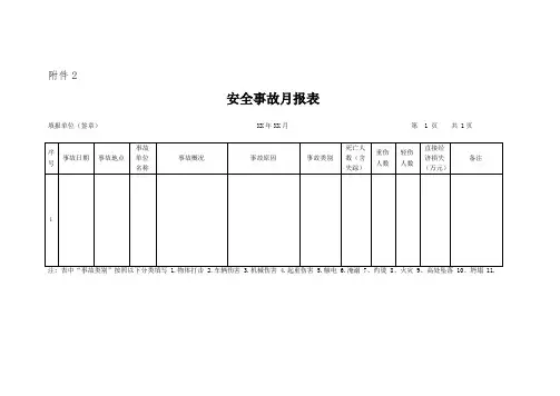 安全事故月报表