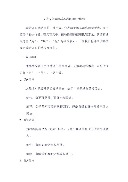 文言文被动语态结构和例句