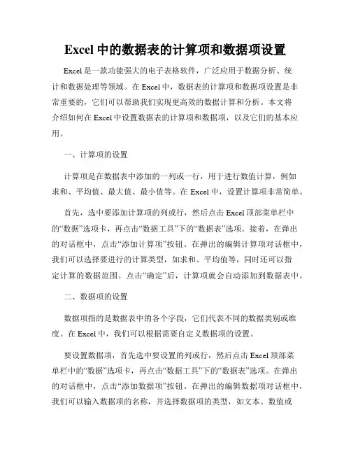 Excel中的数据表的计算项和数据项设置