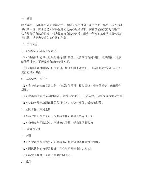 通讯社个人工作总结模板