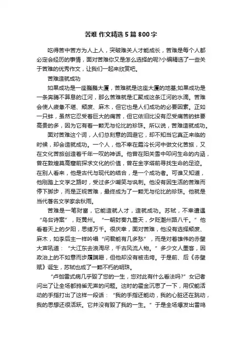 苦难作文精选5篇800字