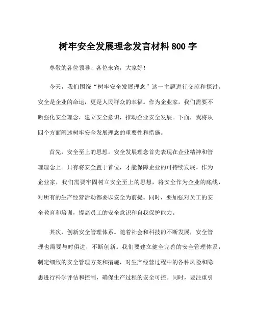 树牢安全发展理念发言材料800字