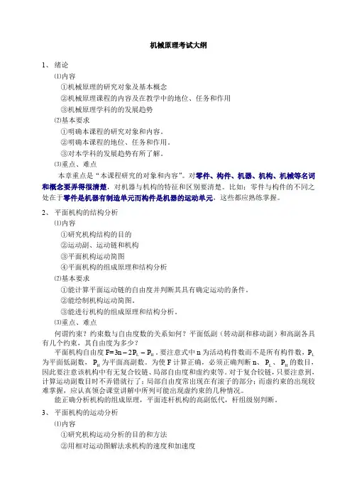 机械原理考试大纲文档
