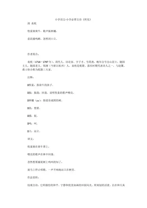 小学语文-小学必背古诗《所见》