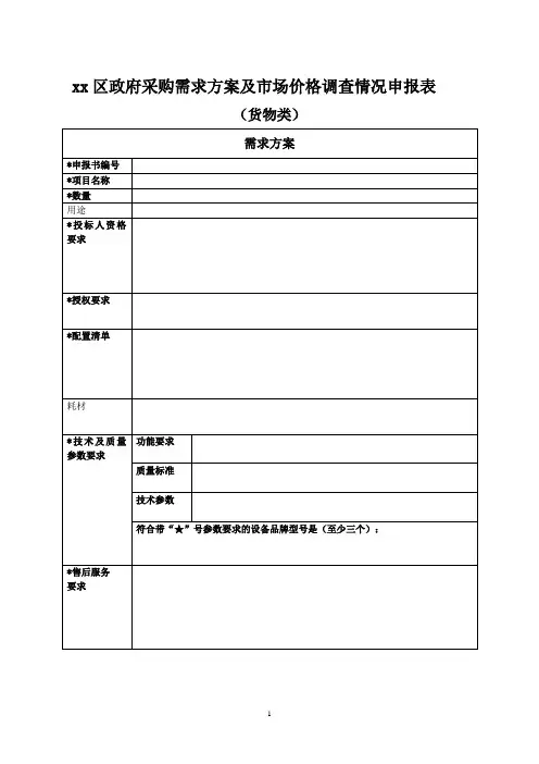 政府采购需求方案及市场价格调查情况申报表
