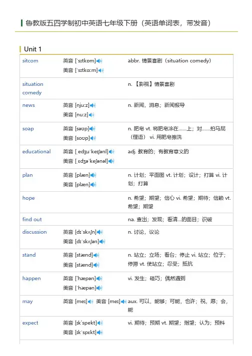 鲁教版五四学制初中英语七年级下册(英语单词表)