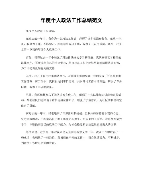 年度个人政法工作总结范文