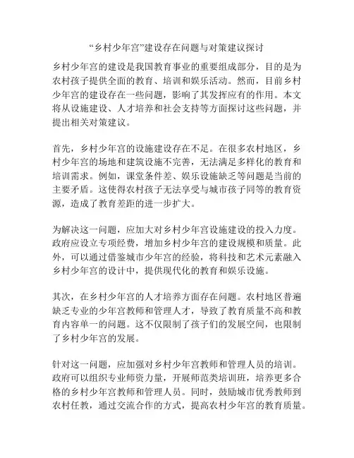 “乡村少年宫”建设存在问题与对策建议探讨