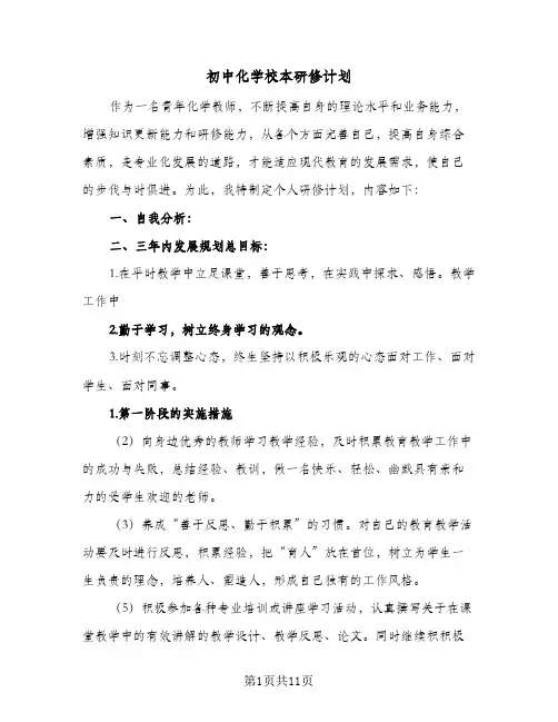 初中化学校本研修计划(4篇)