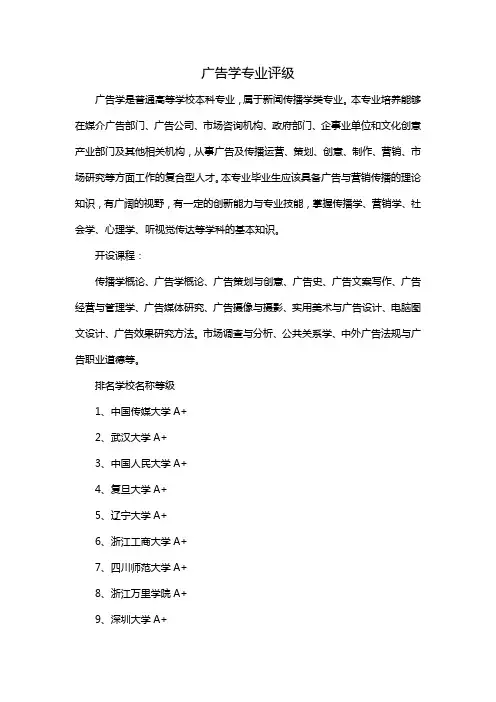 广告学专业评级