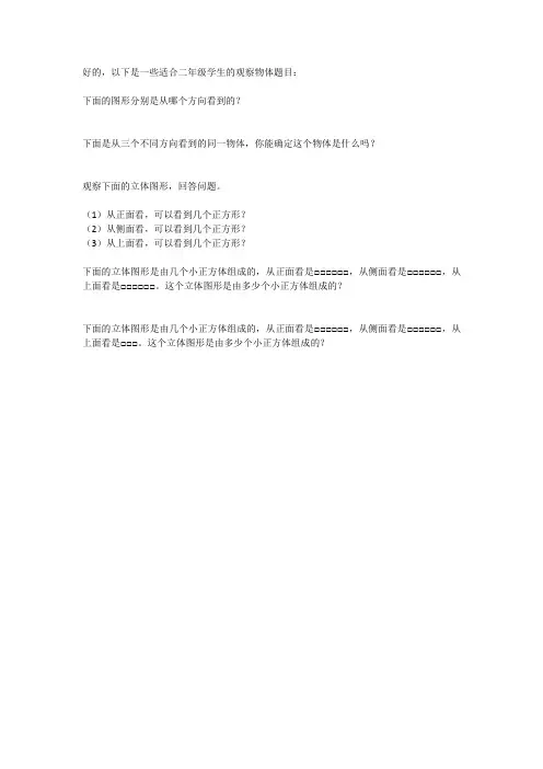 二年级数学 观察物体题
