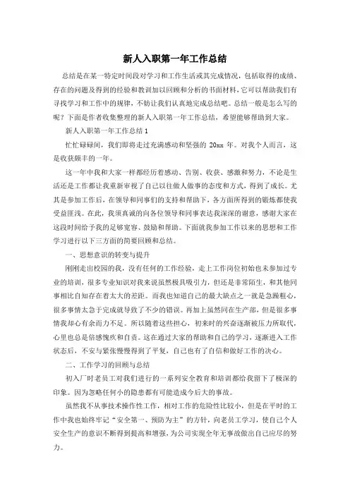 新人入职第一年工作总结